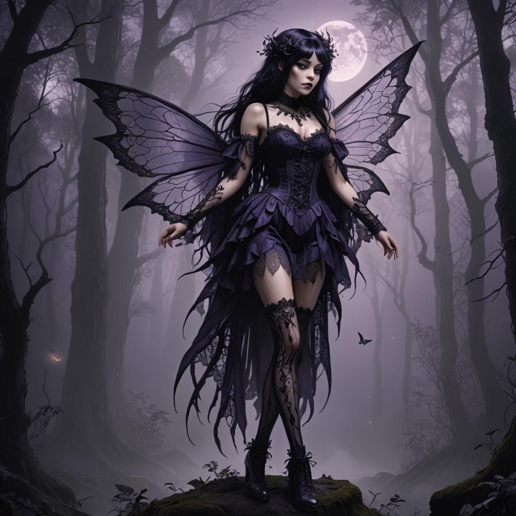 Gothic Fairy in Misty Forest: Oil Painting