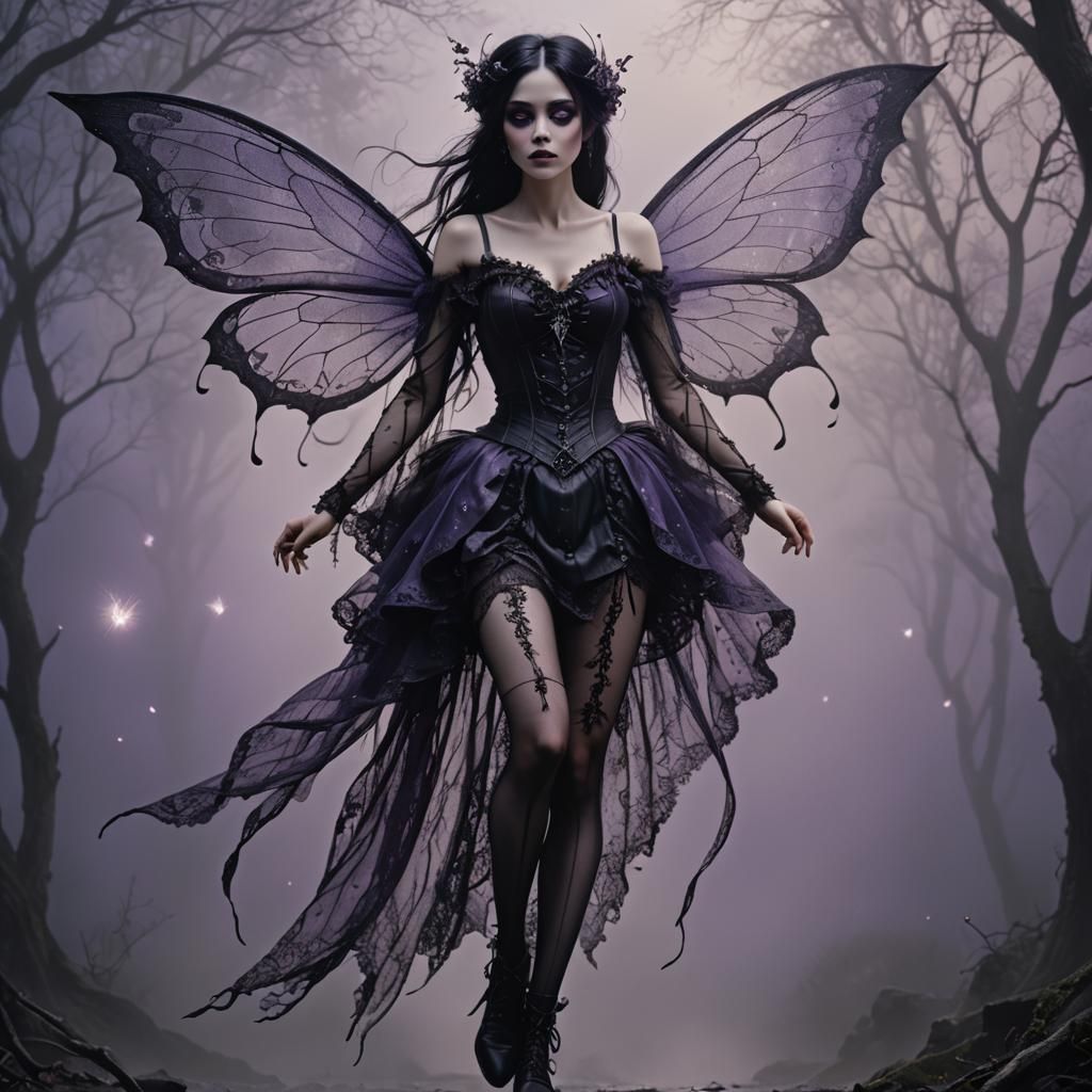 Gothic Fairy in Twilight Mist: Dreamlike Concept Art