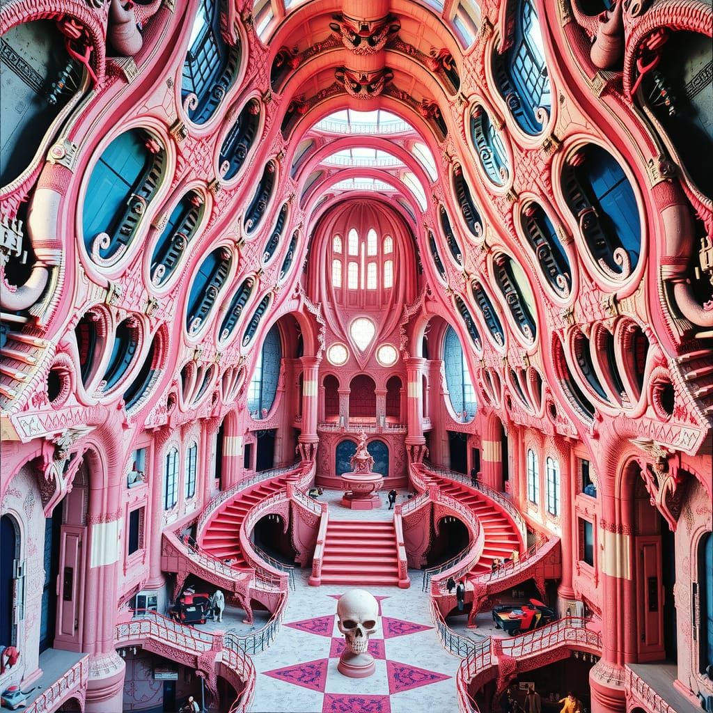 Surreal Palace with Impossible Geometry as Impasto Painting