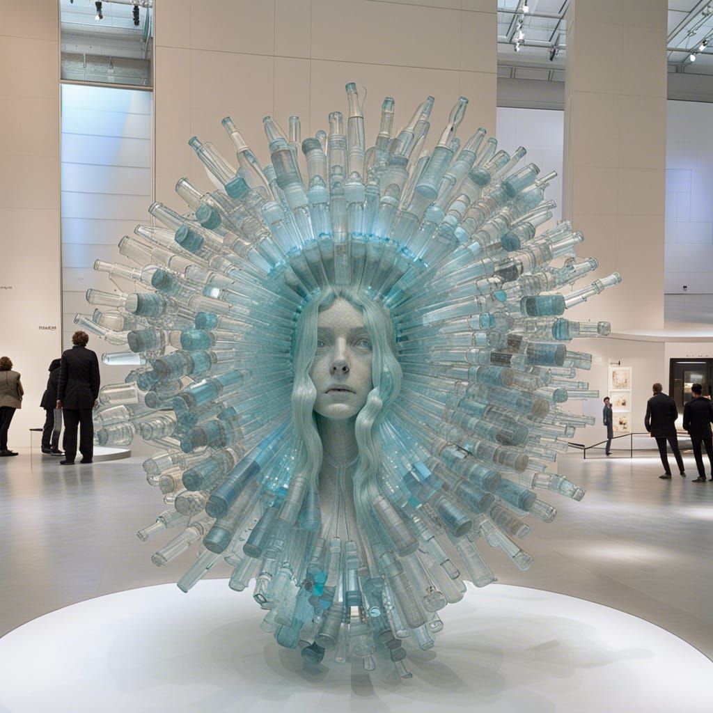 museum of modern art, goddess sculpture made of empty water ...