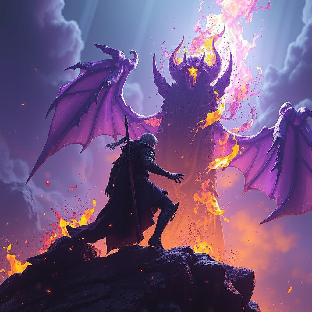 Dark Fantasy Concept Art in Purple and Yellow