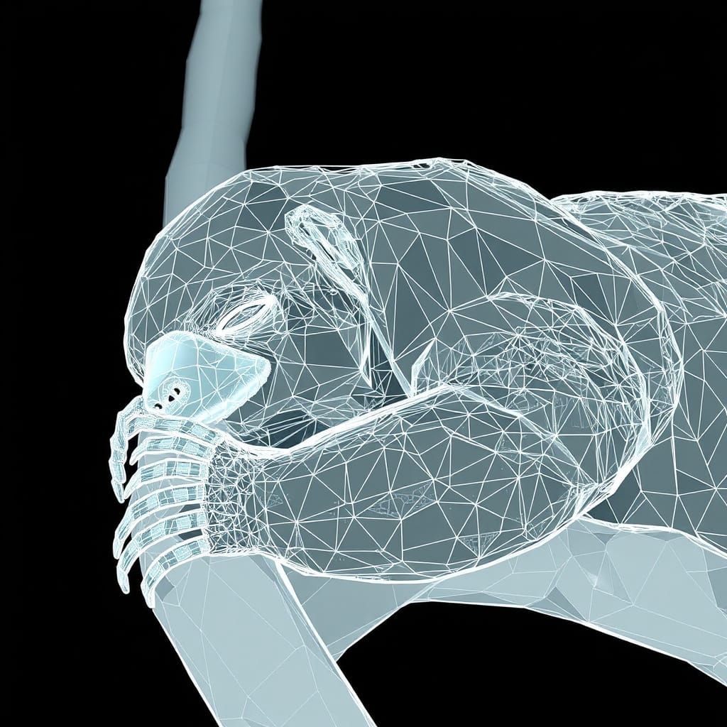 Low Poly Wireframe of a Sleeping Sloth