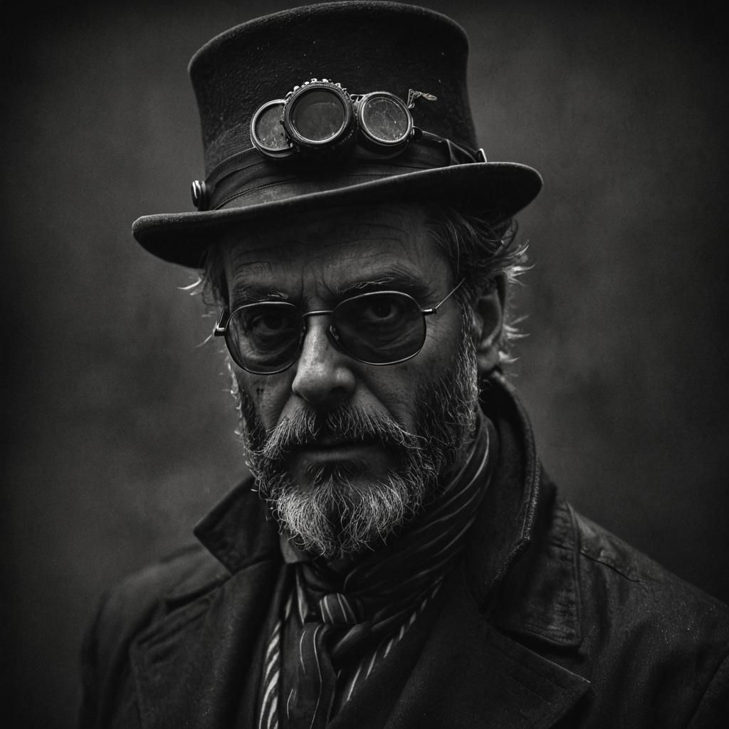 Steampunk Man Portrait with Goggles and Black Coat