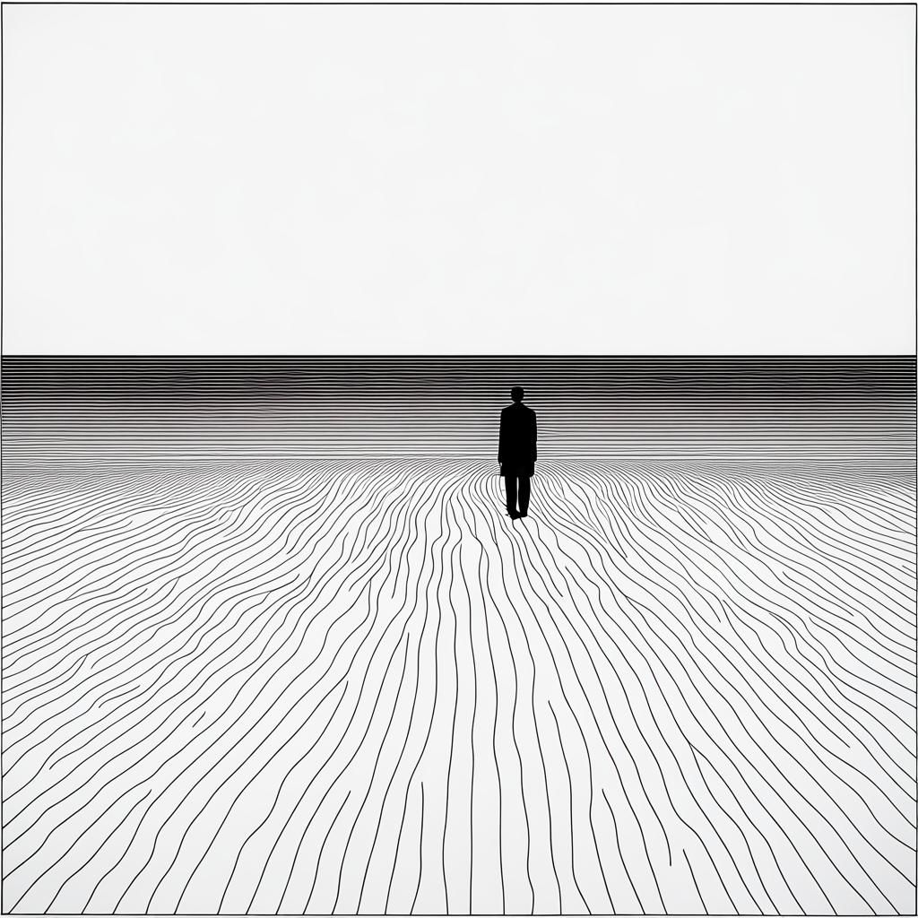 Minimalist Beach Scene in Pen and Ink Lineart