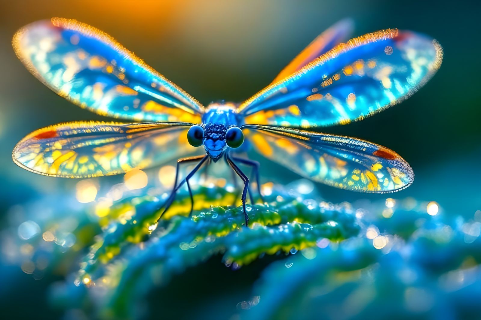 Dew-Kissed Damselfly Macro Photograph
