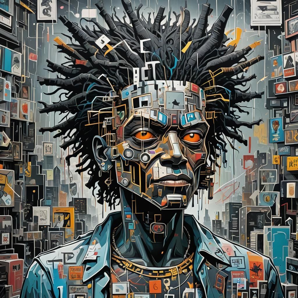 Abstract 3D Artwork in Basquiat Style