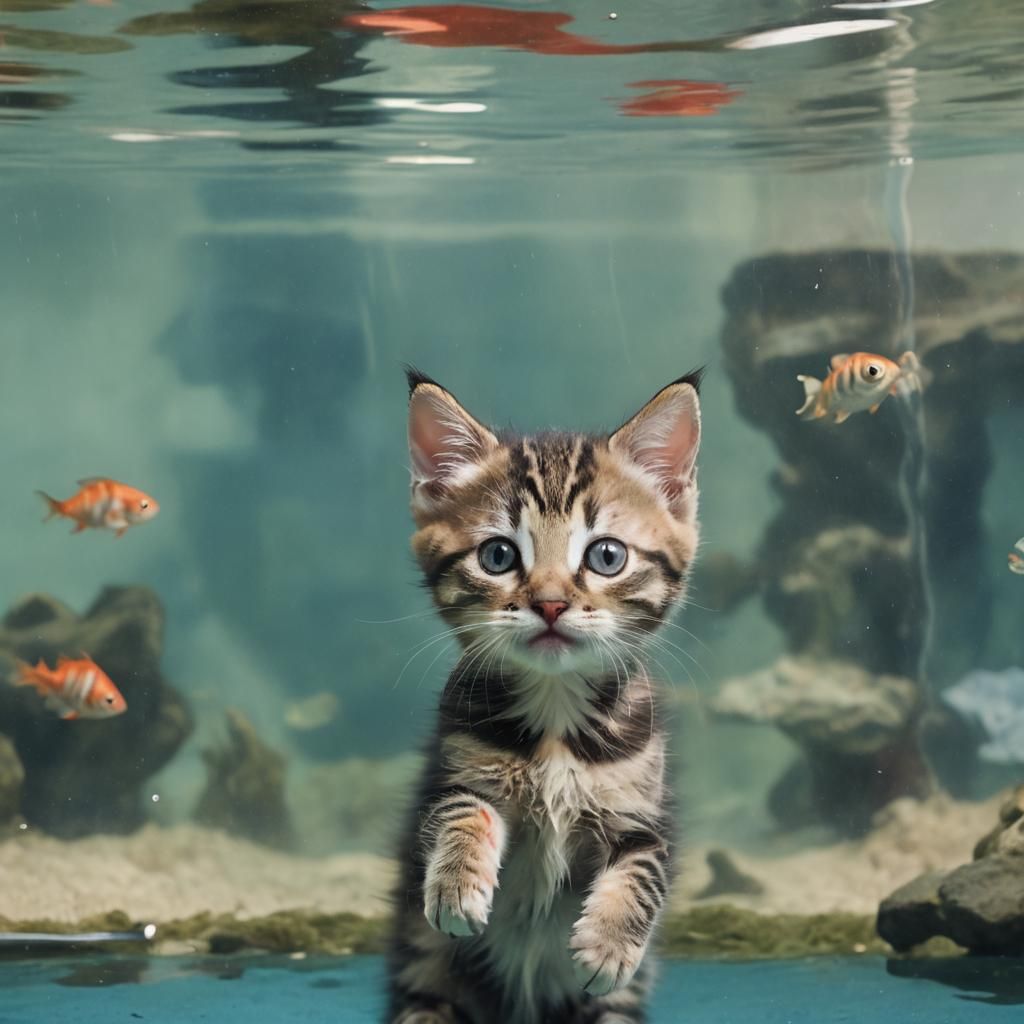 Kitten's Underwater Adventure in Aquarium