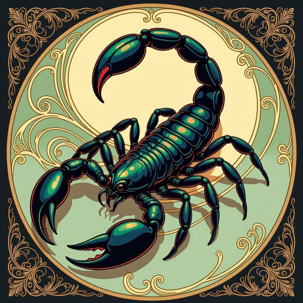 Iridescent Scorpion in Art Nouveau Style