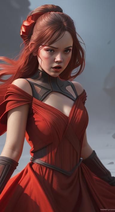 Star Wars Princess in Red Dress: Hyperrealistic Splash Art