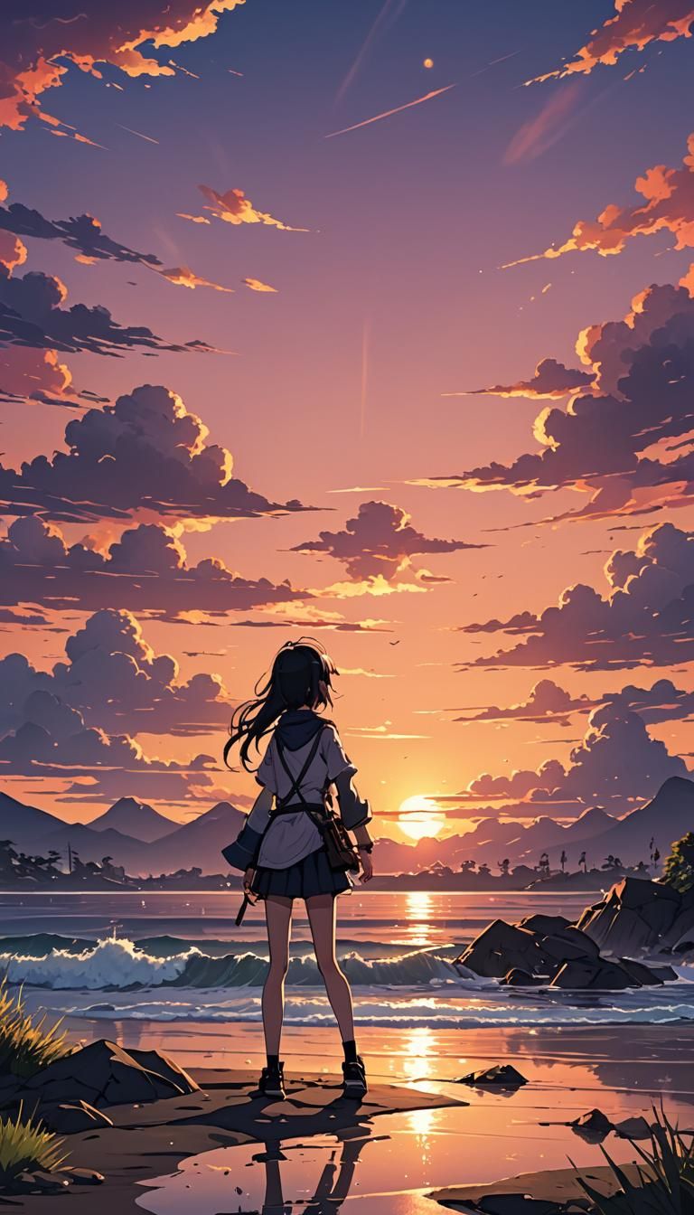 Anime Sunset Landscape in Studio Trigger Style