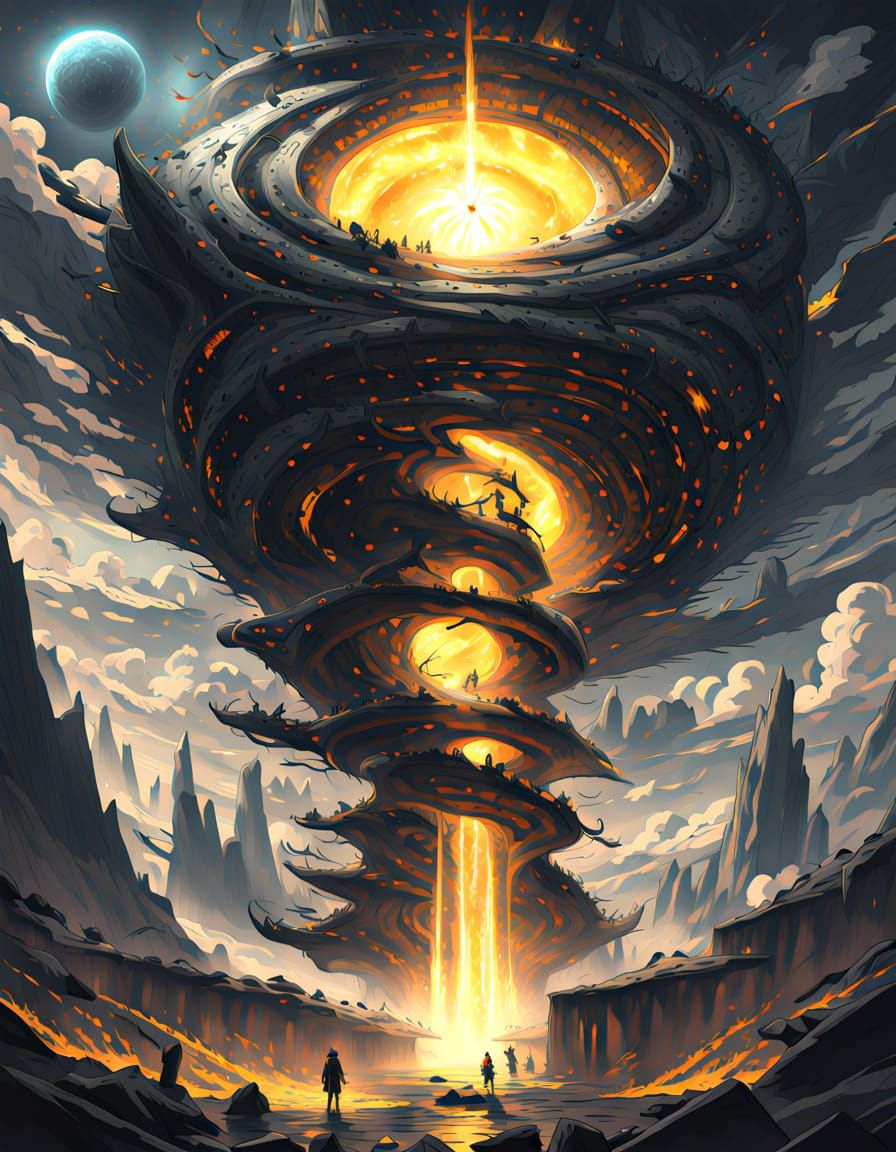 Anime Concept Art: Swirling Yellow Black Hole with Cosmic En...