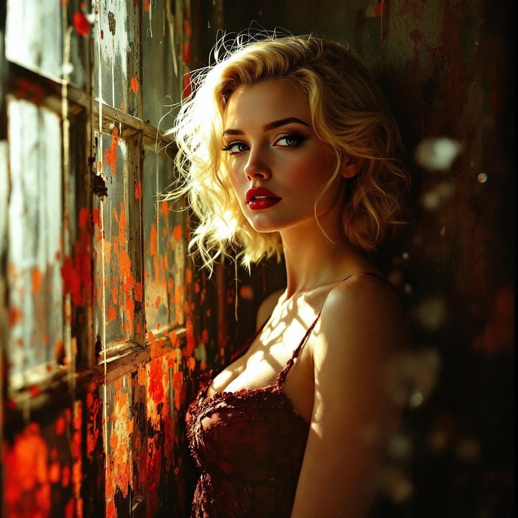 1950s Woman in Urban Landscape, Atmospheric Painting