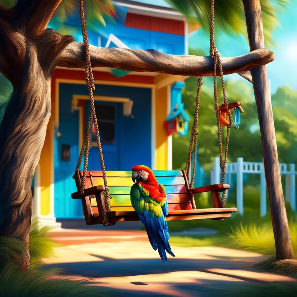 Feathered Swing on Southern Porch, Hyperrealistic Art