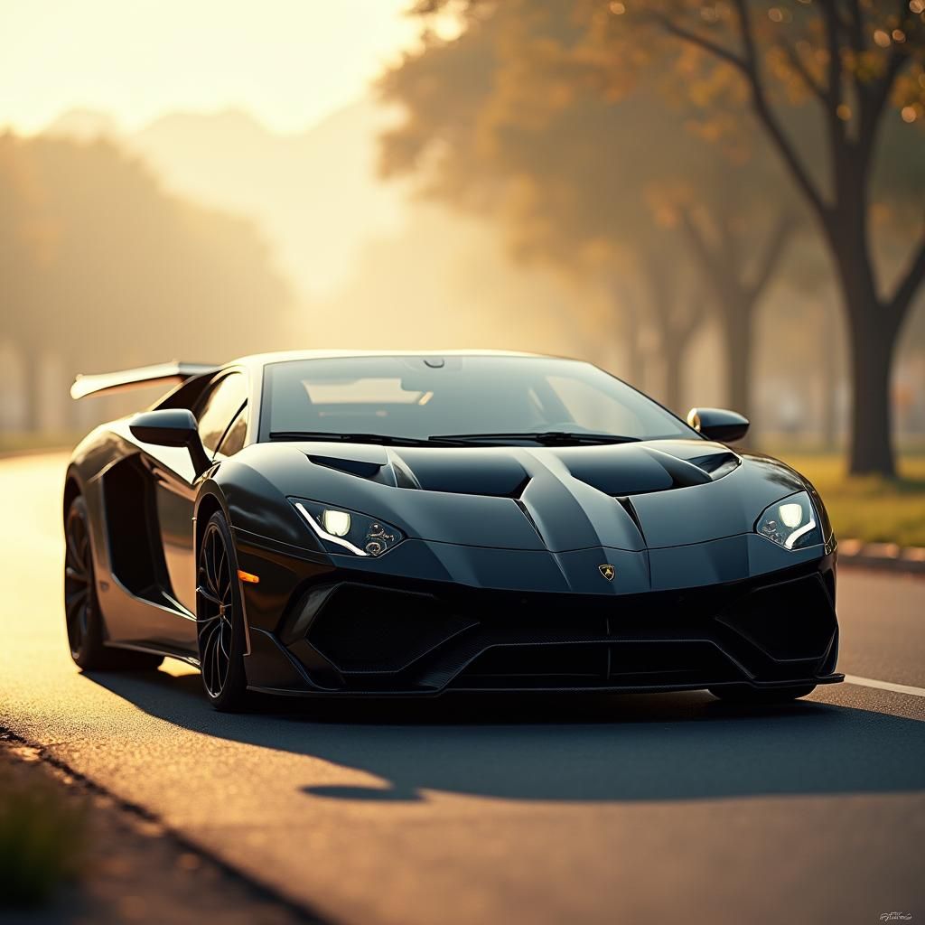 Black Lamborghini in Sun-Drenched Setting