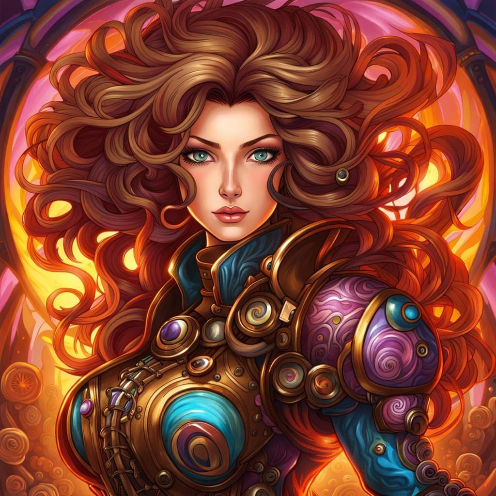 Steampunk Anime Woman with Candy Swirl Hair