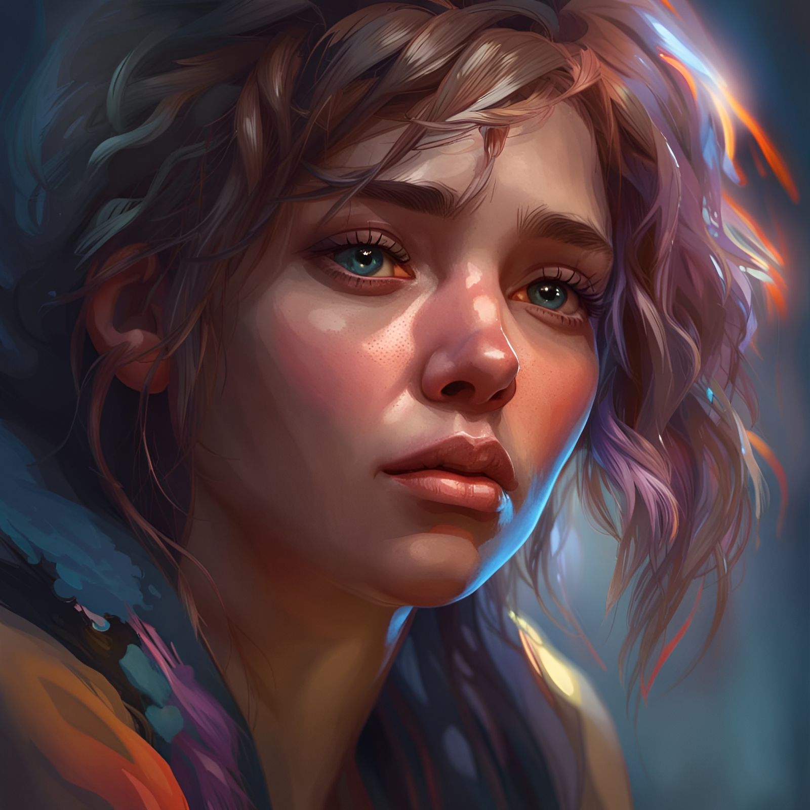 Sad Girl Portrait in Hyperdetailed Digital Art