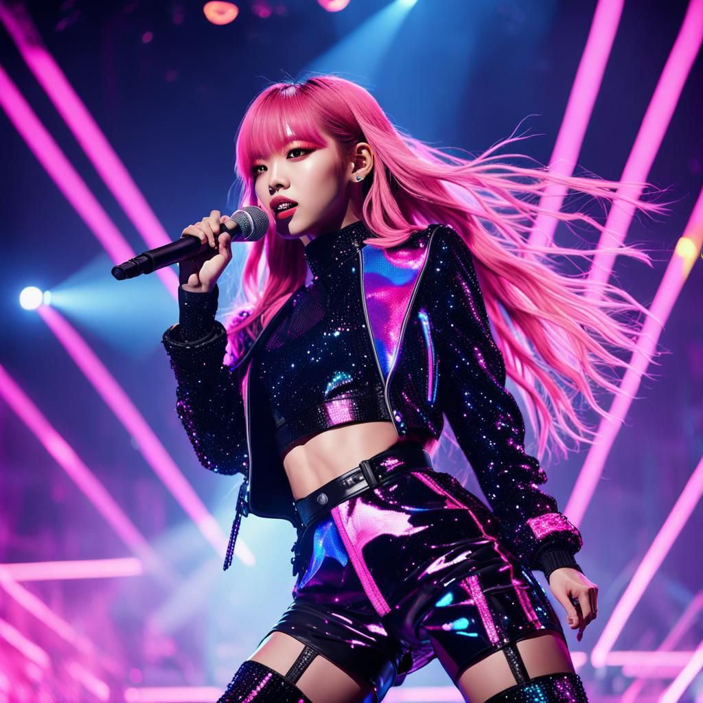 K-Pop Idol Stage Performance in Neon Lights