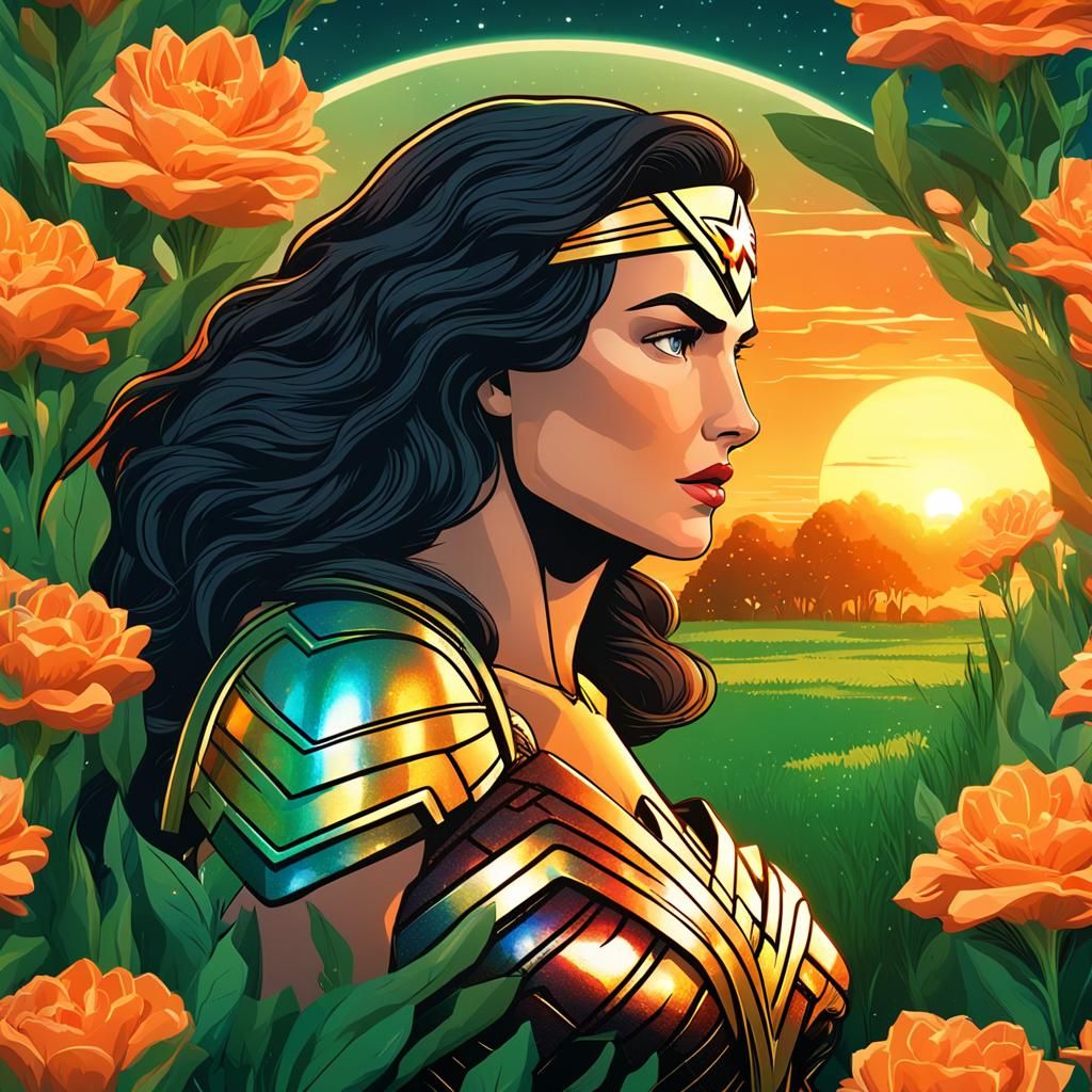 Wonder Woman Profile with Sunset