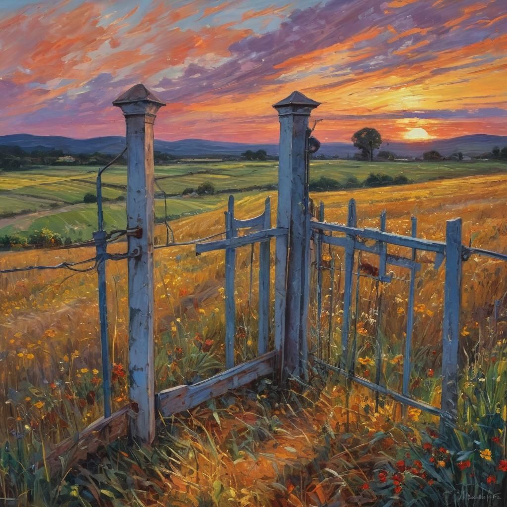 Neo-Impressionist Twilight: Summer's End in Expressionist Oi...