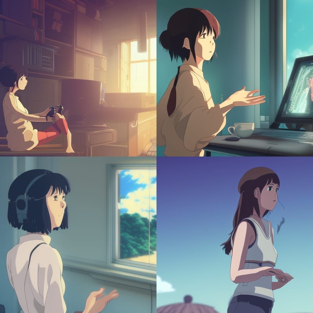 Woman and Robot in Anime Style