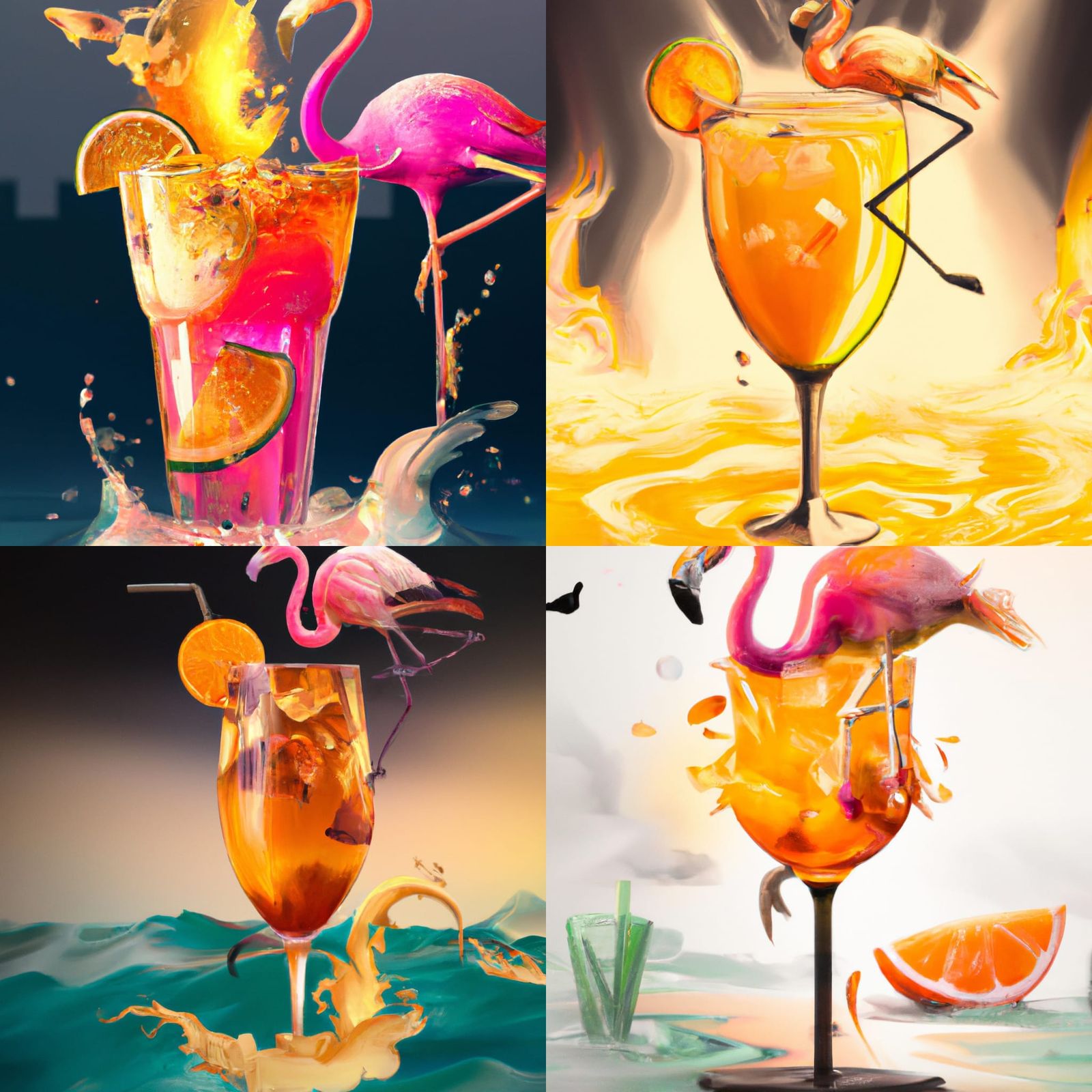 Flamingo in Cocktail Glass: Detailed Matte Painting