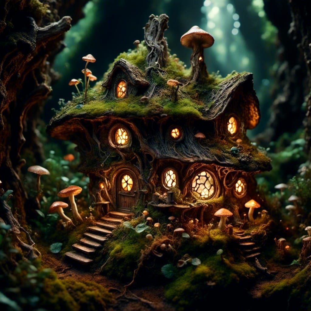 Hyperrealistic Mushroom House in Terrarium