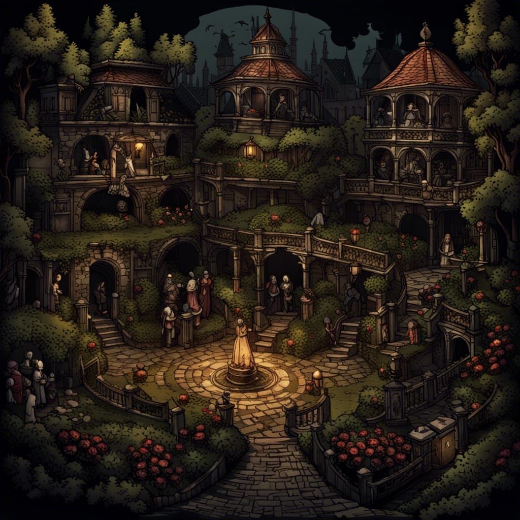 Corrupted Garden of Noble Hedonism in Darkest Dungeon Style
