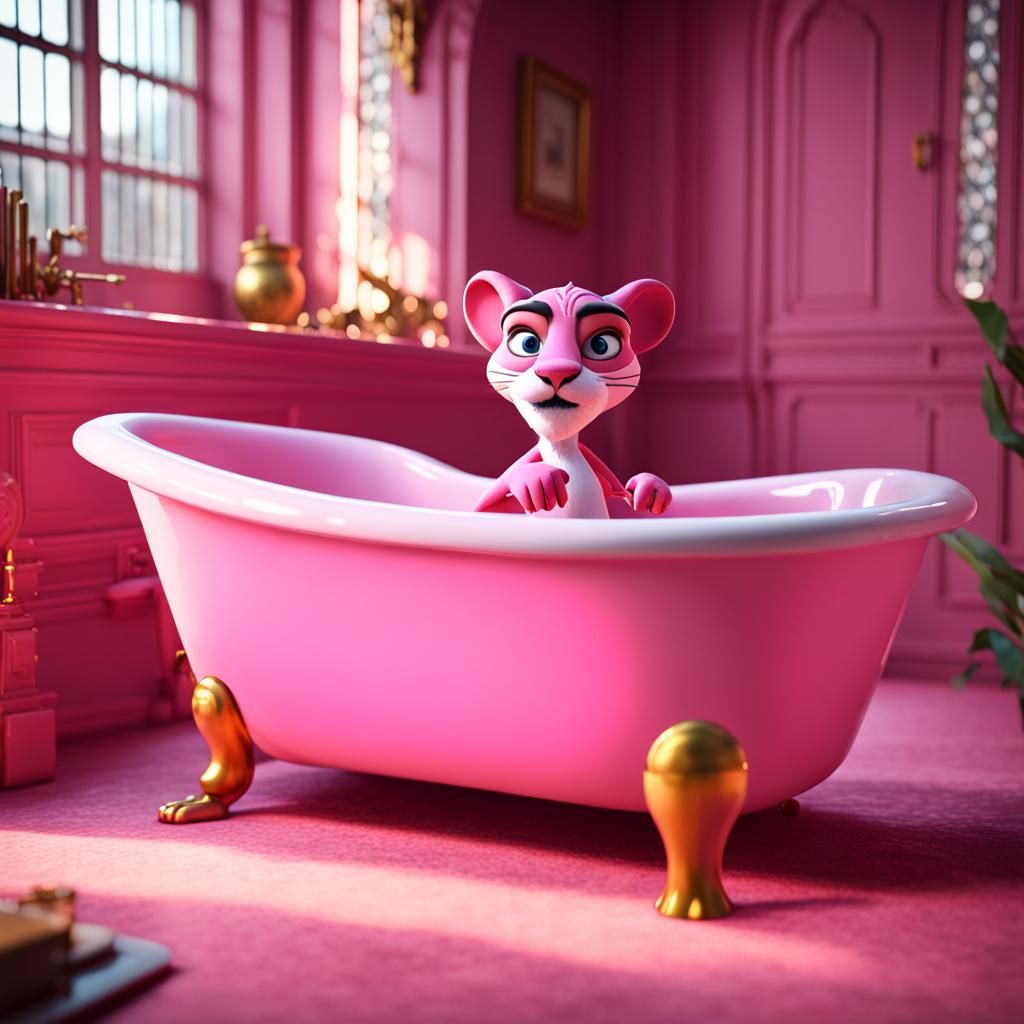 Pink Panther in Bathtub, 3D Game Cinematic
