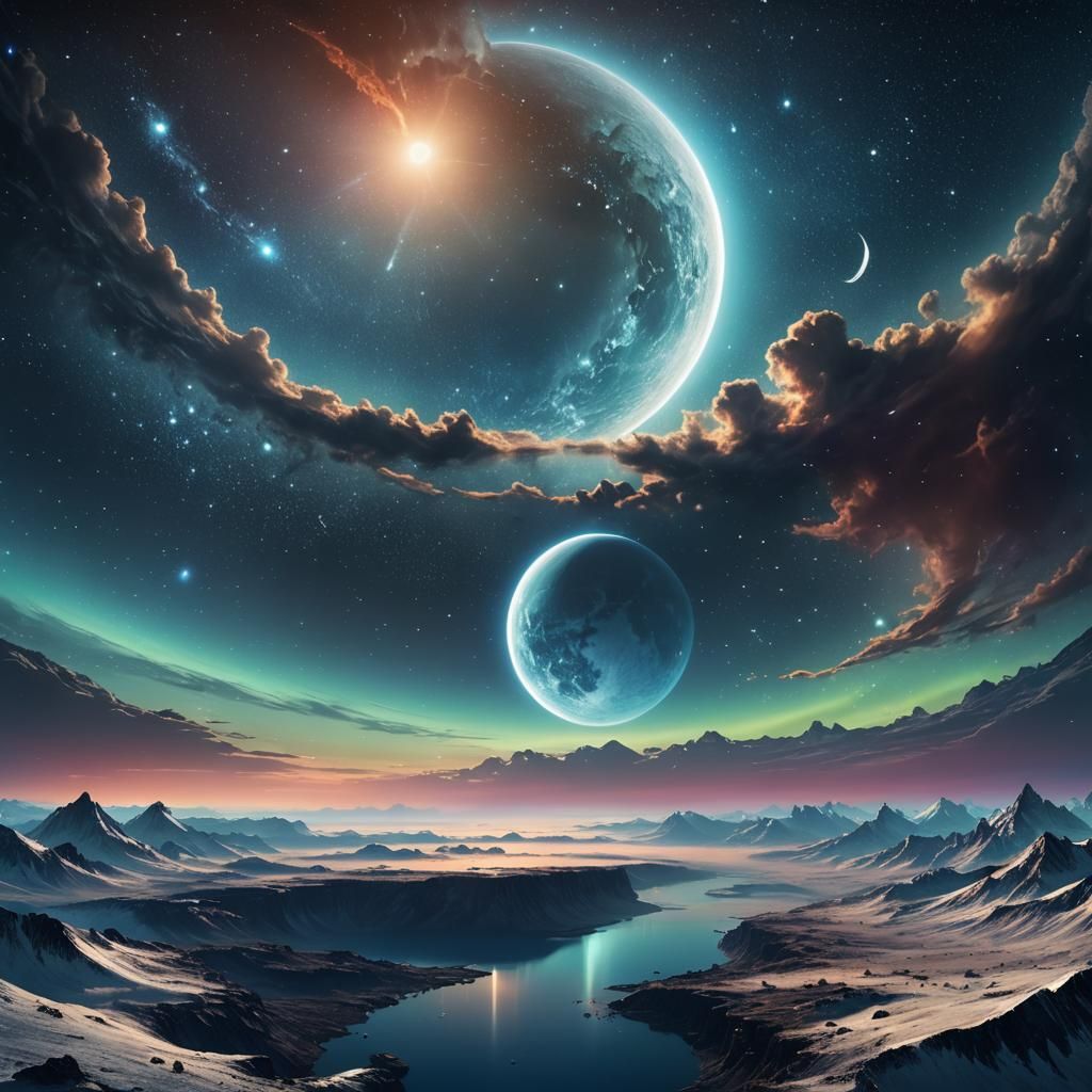 Dramatic Blue Planet with Aurora Borealis