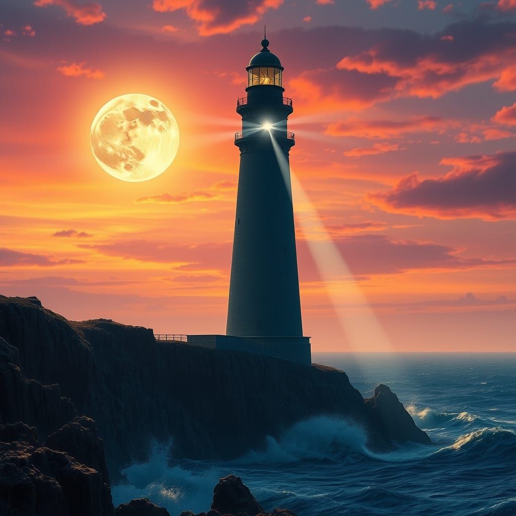 Majestic Lighthouse Illuminates the Evening Sky