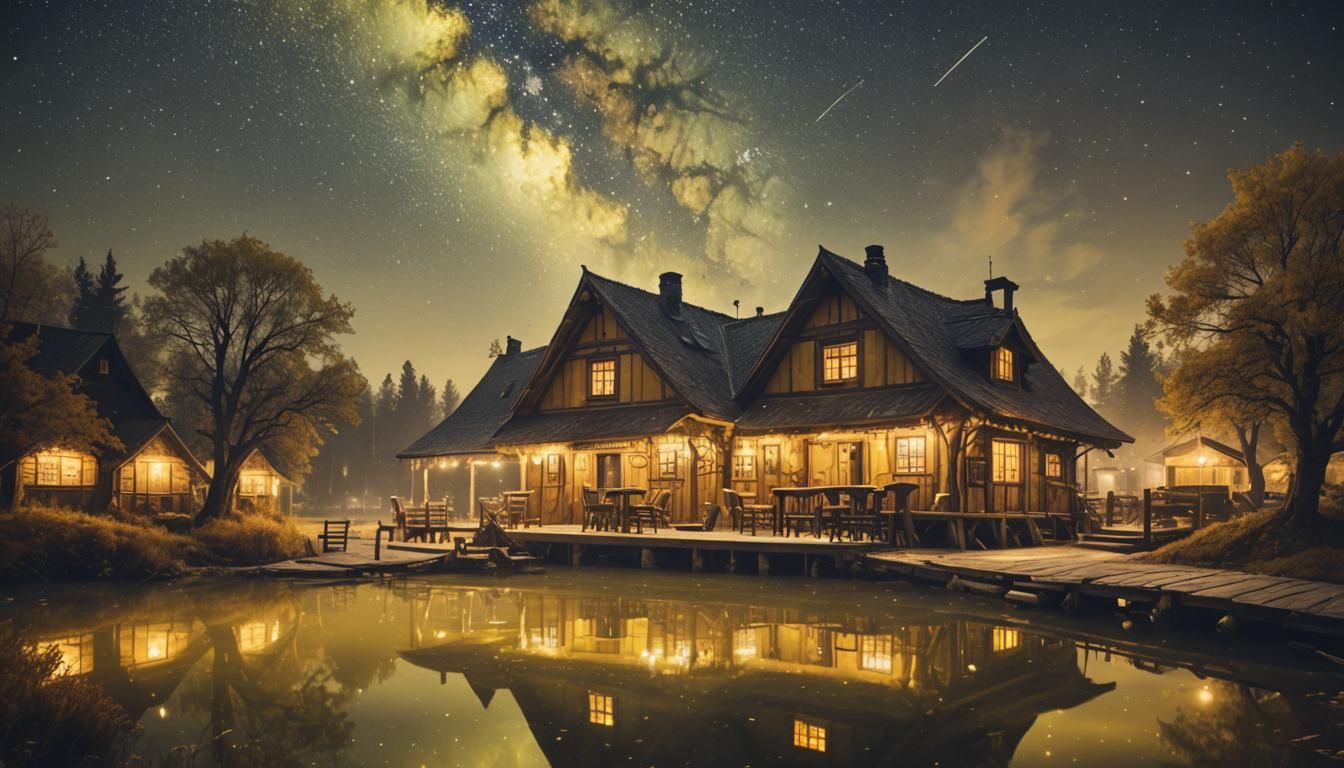 Fairycore Tavern on a Glowing Beer Lake