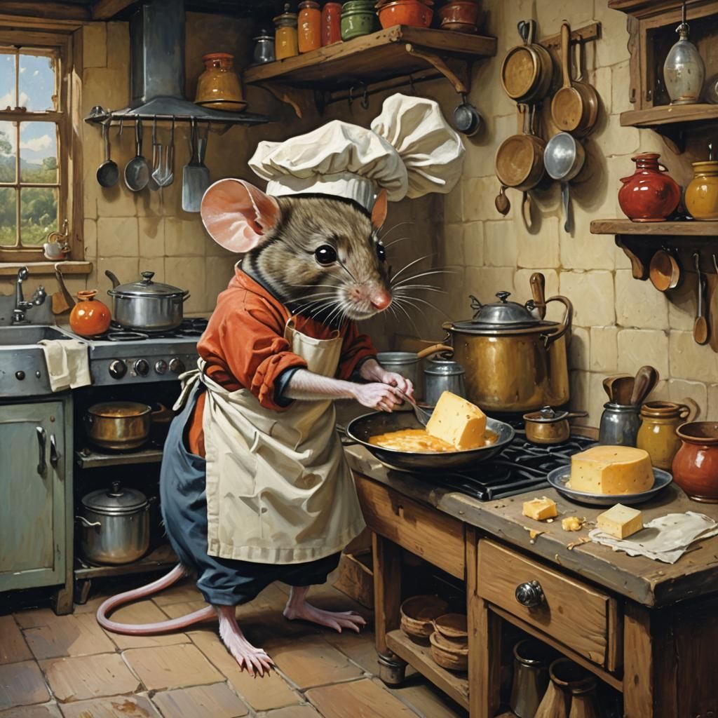 Mouse Chef Cooks Cheese: An Oil Painting