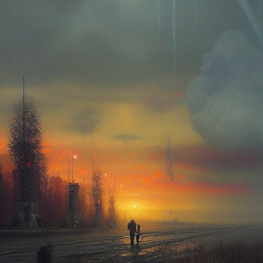 Tornadic Aurora Landscape in Impressionistic Style