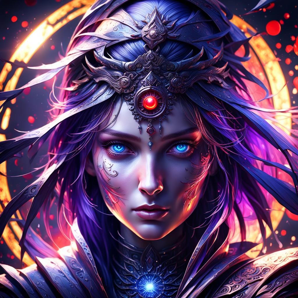 Blue-Eyed Girl Behind Shadow: Dark Fantasy Art
