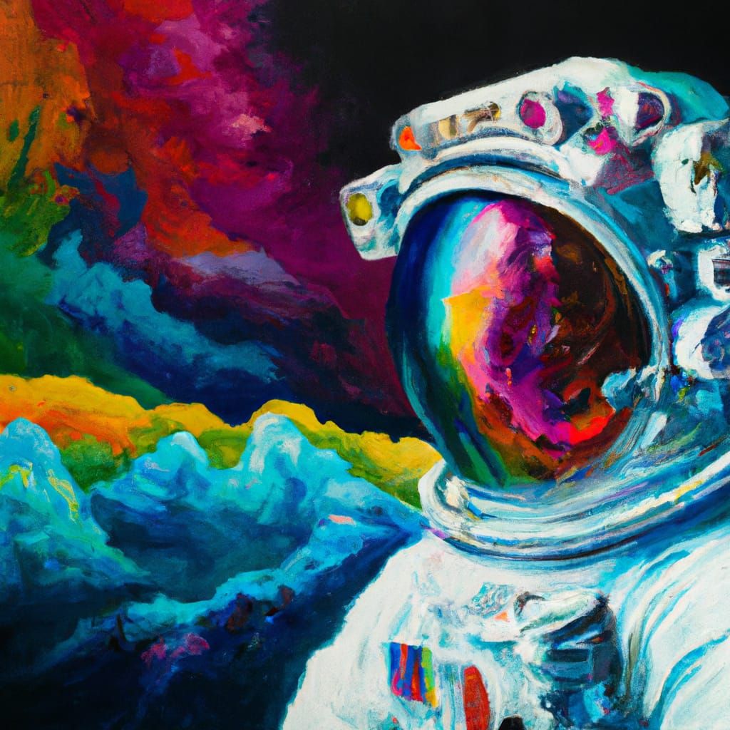 Astronaut's Rainbow Journey: Neon Synthwave Ocean