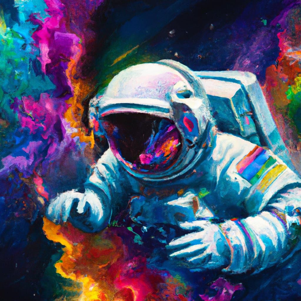 Astronaut in Ocean with Rainbow Smoke, Synthwave Style