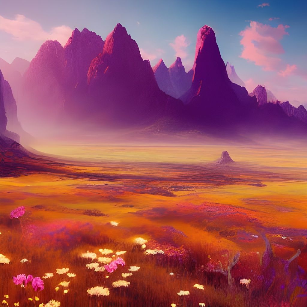 Vast Desolate Landscape with Floral Valley