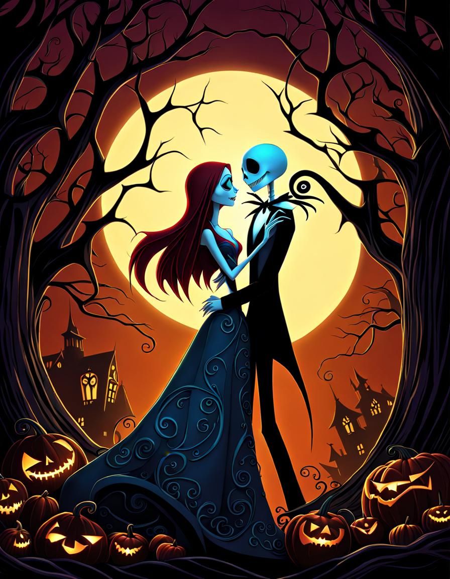 Jack and Sally Romance in Nightmare Before Christmas