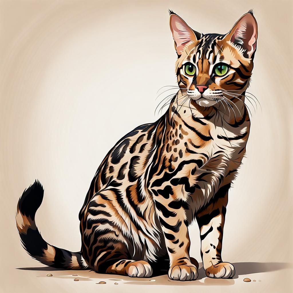 Adorable Bengal Cat Digital Illustration