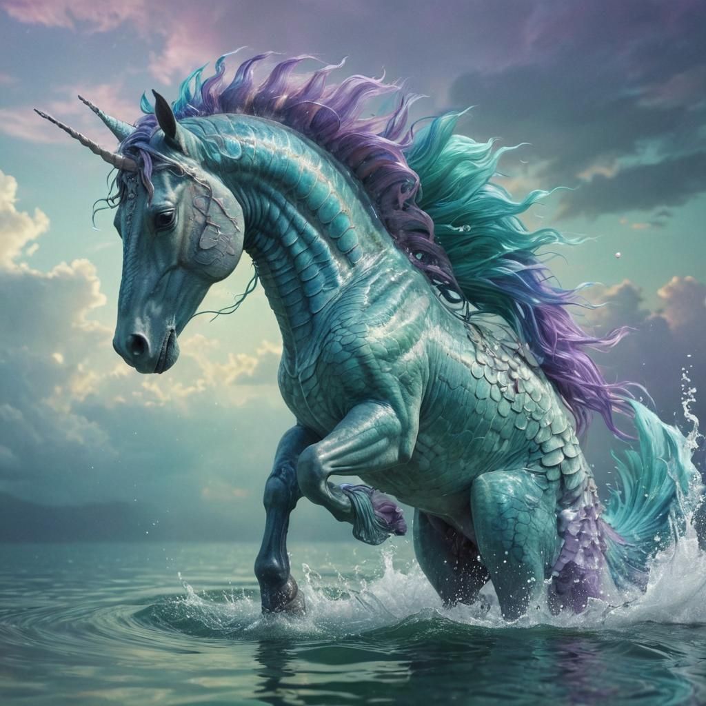 Majestic Hippocampus in Shimmering Aquatic Scene