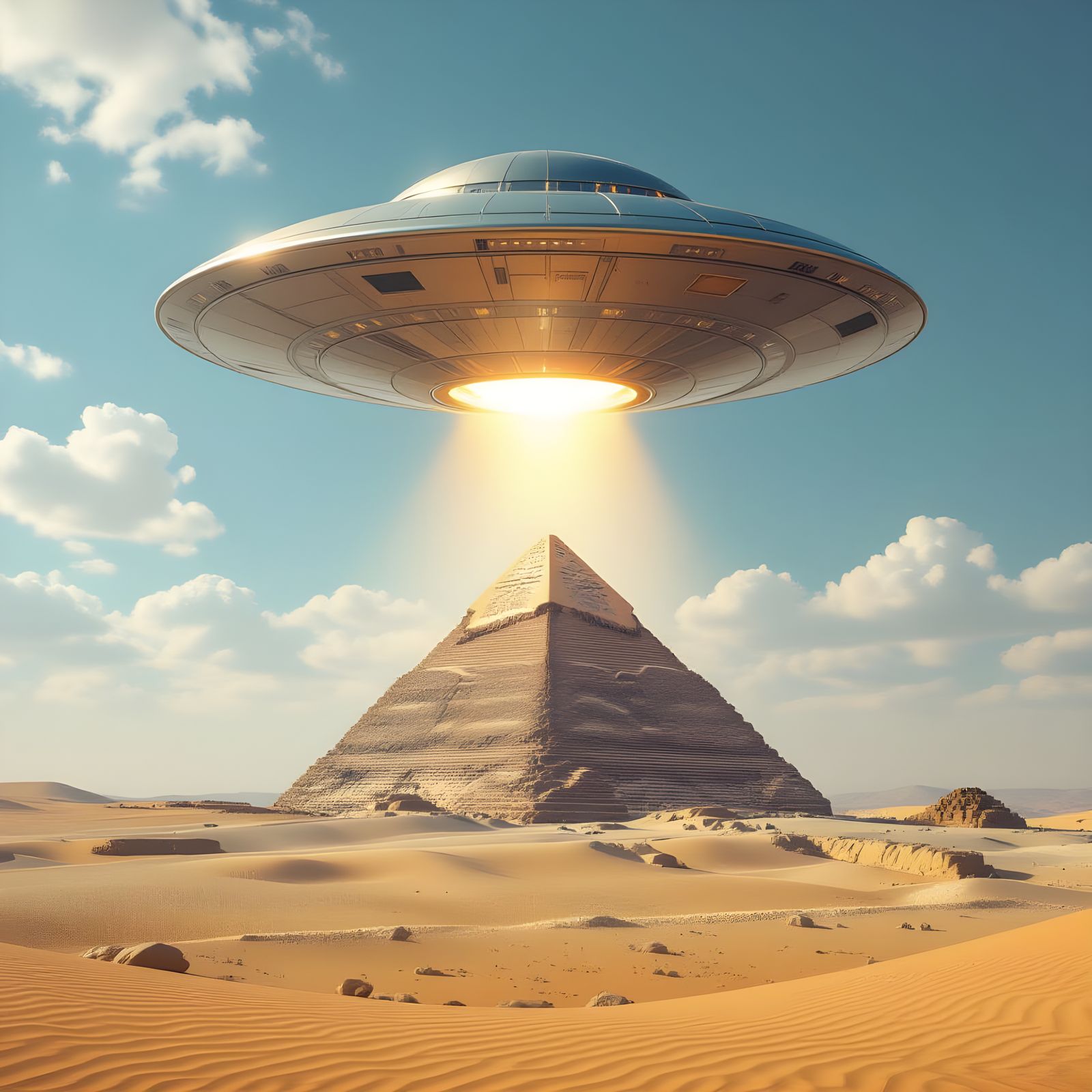UFO Rising From Desert Pyramid on Summer Day