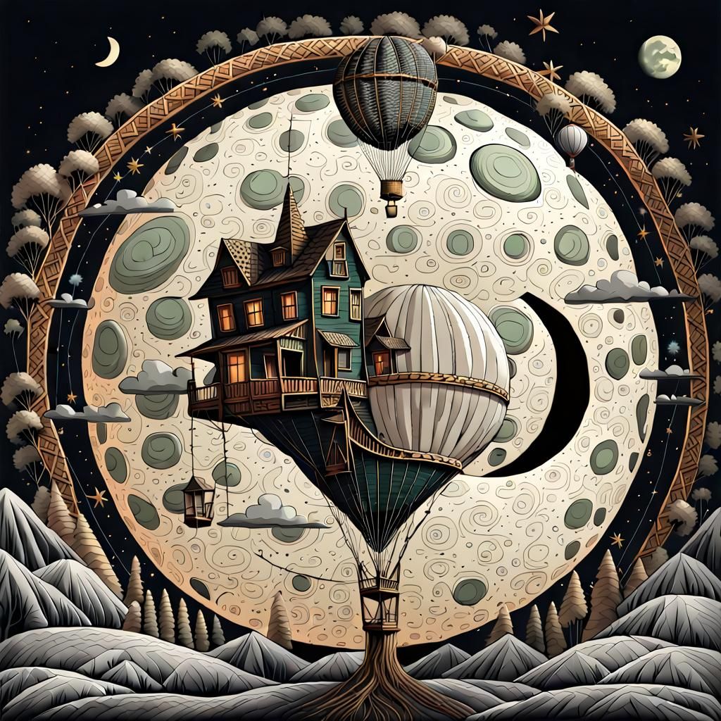 Balloon Moon Folk Art Digital Matte Painting