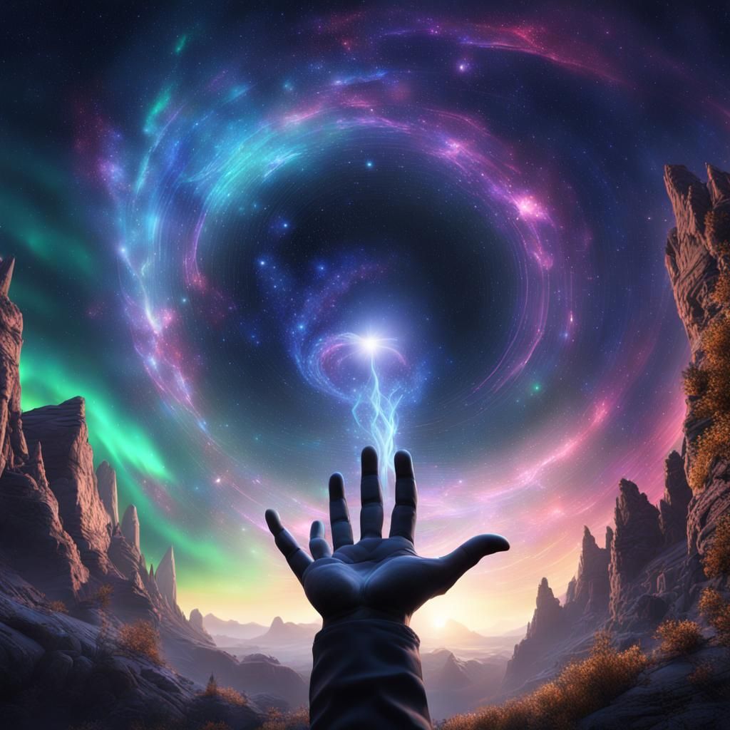 Galaxy Wormhole with Aurora Borealis, Detailed Matte Paintin...