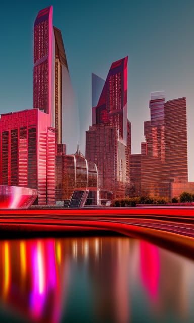 Futuristic Metallic Landscape with Chrome Buildings