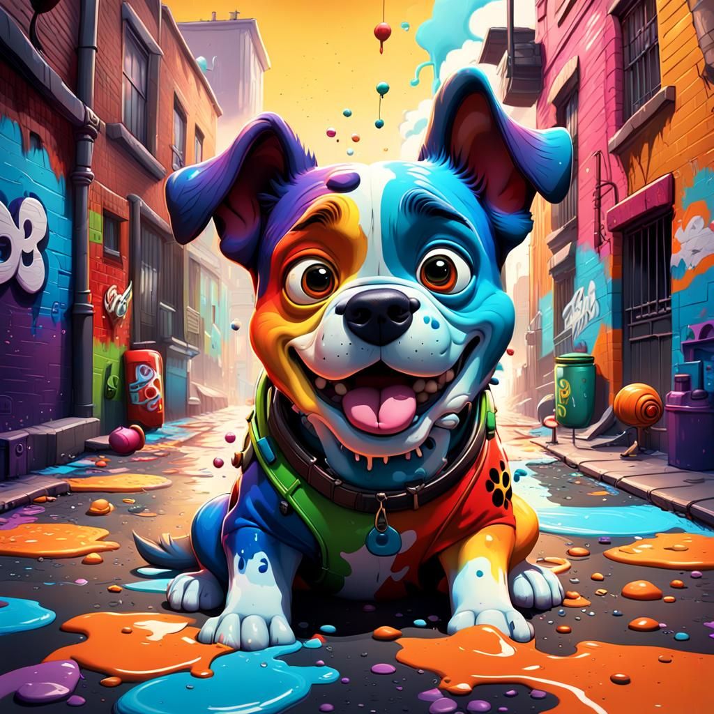 Dog's Life in Colorful 3D Graffiti Art