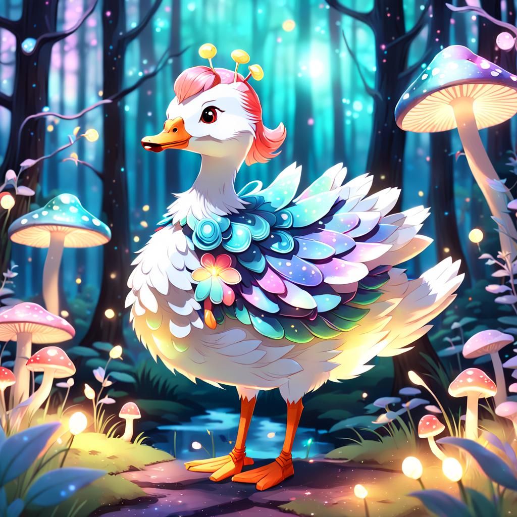 Silly Goose in Whimsical Anime Forest