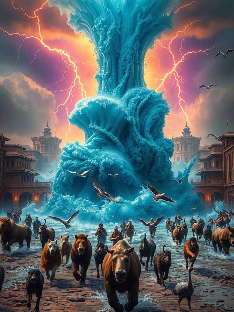 Cataclysmic Deluge in a Sumerian Cityscape