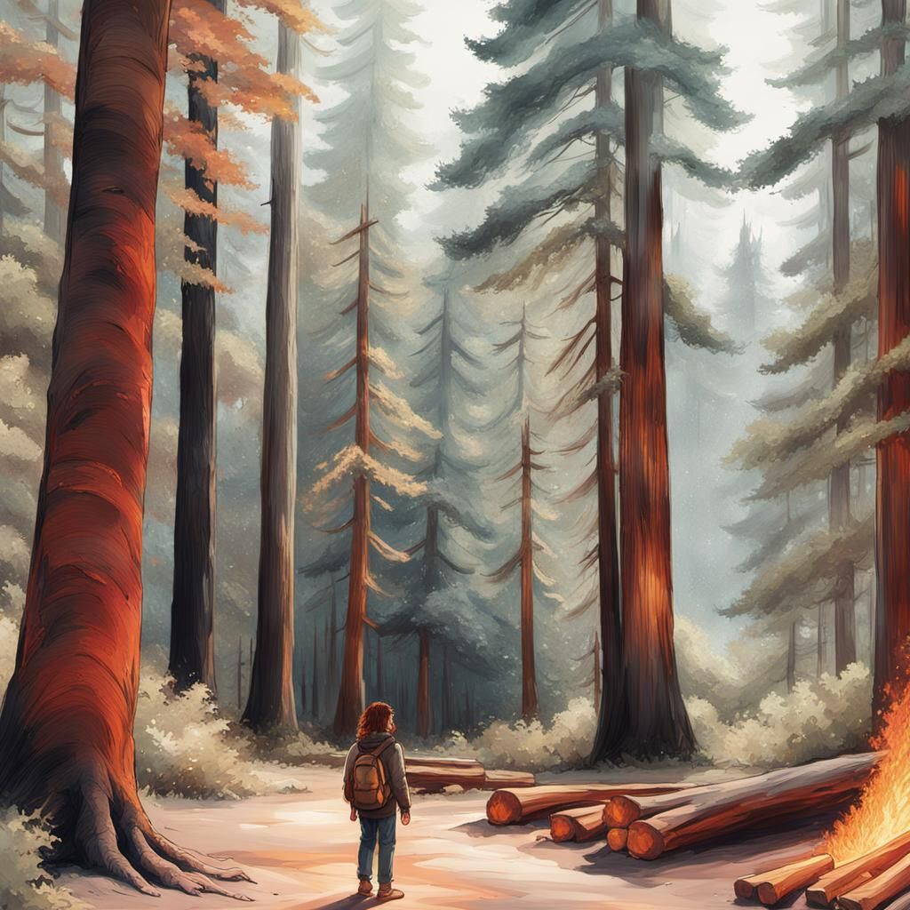 Person Gazing at Bonfire in Hyperrealistic Style