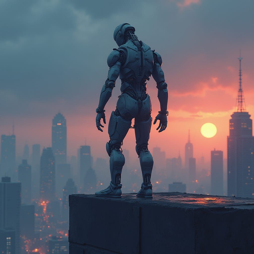 Cyberpunk Cyborg Warrior in Gritty, High-Tech Realism