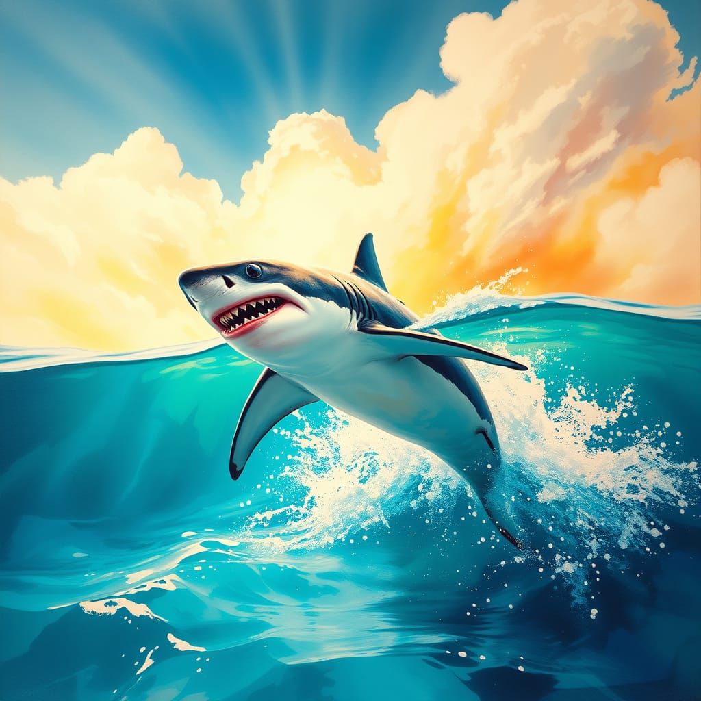 Majestic Shark Soars Through Turquoise Water in Vibrant Impr...